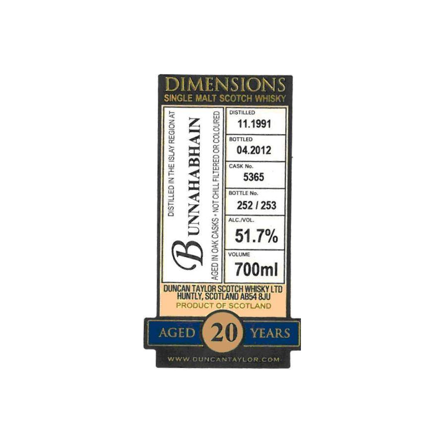 Bunnahabhain Dimensions 1991 20 Years Single Malt Whisky