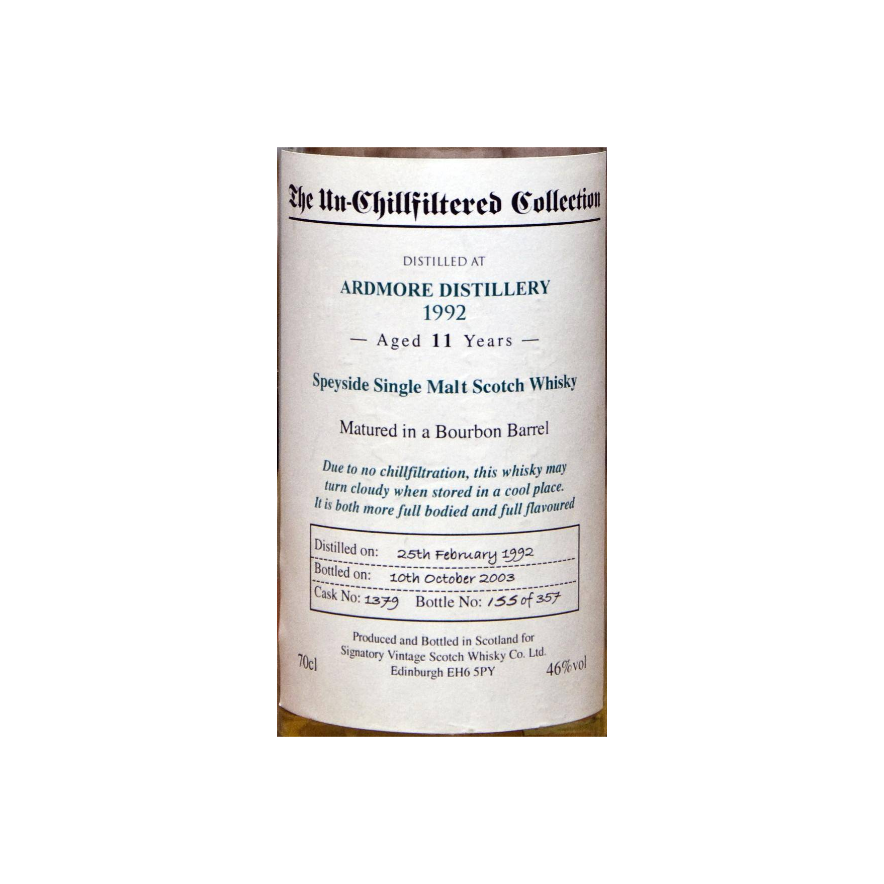 Ardmore The Un-Chillfiltered Collection 1992 11 Years Single Malt Whisky