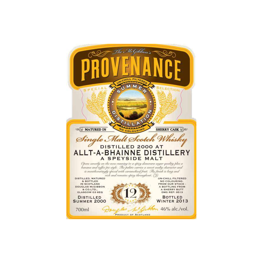Allt-A-Bhainne McGibbon's Provenance 2000 12 Years Single Malt Whisky