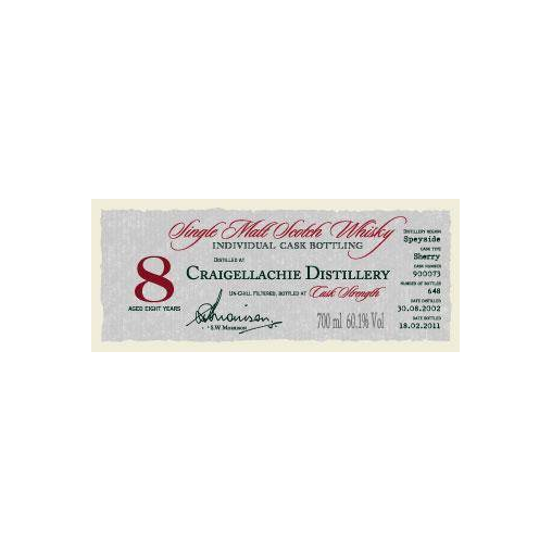 Craigellachie Individual Cask Bottling 2002 8 Years Single Malt Whisky 2