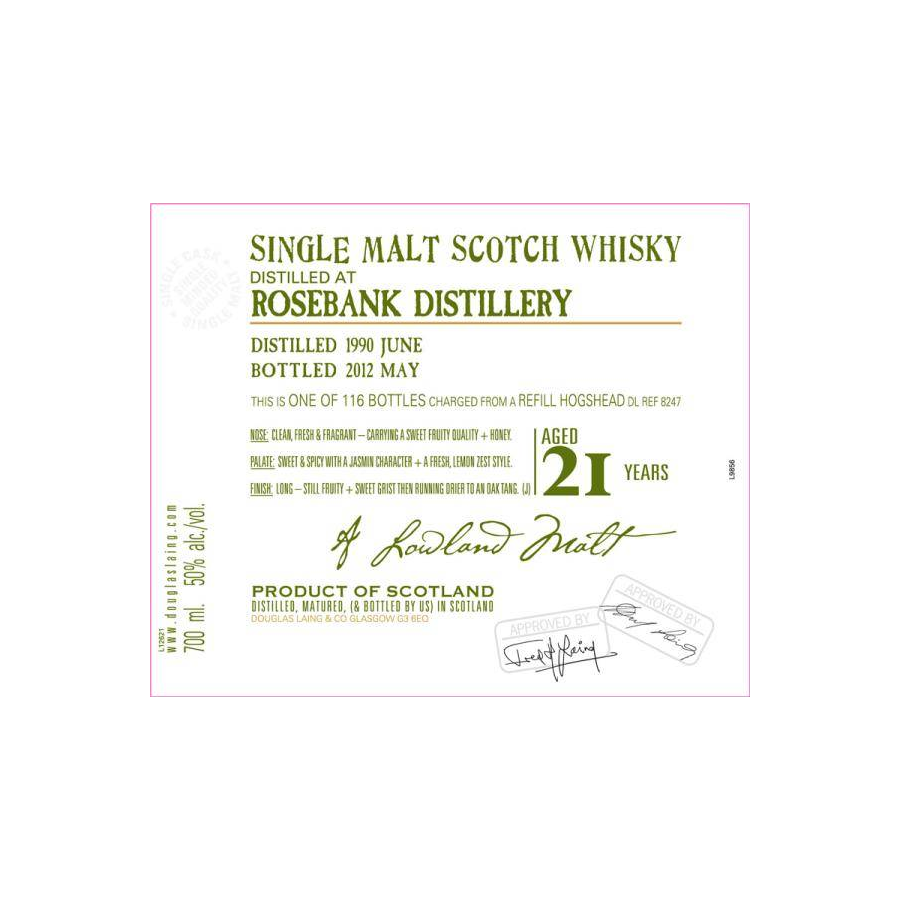 Rosebank Old Malt Cask 1990 21 Years Single Malt Whisky