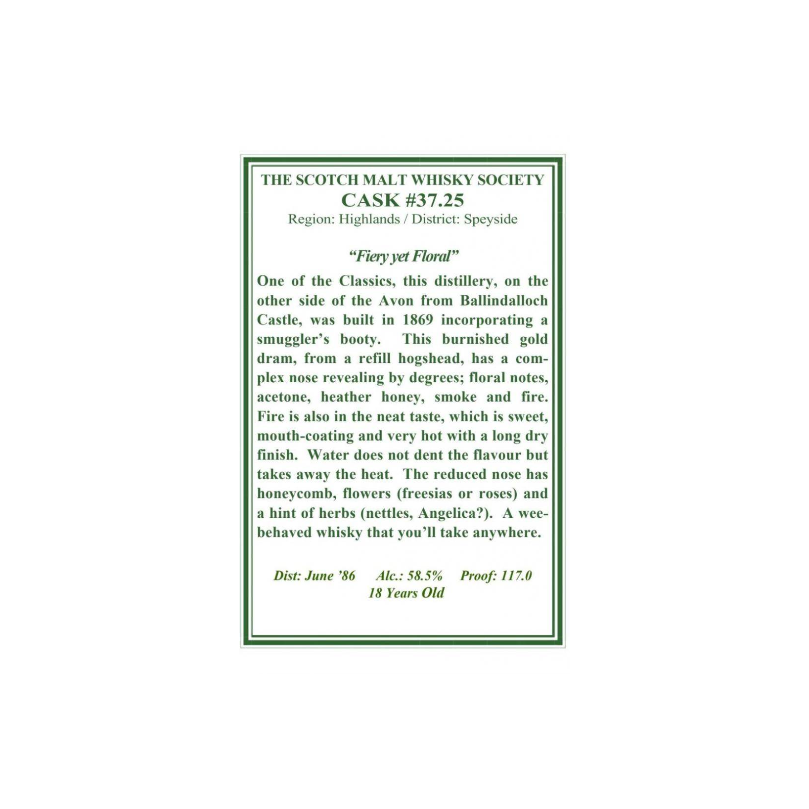 The Scotch Malt Whisky Society 1986 18 Years Single Malt Whisky
