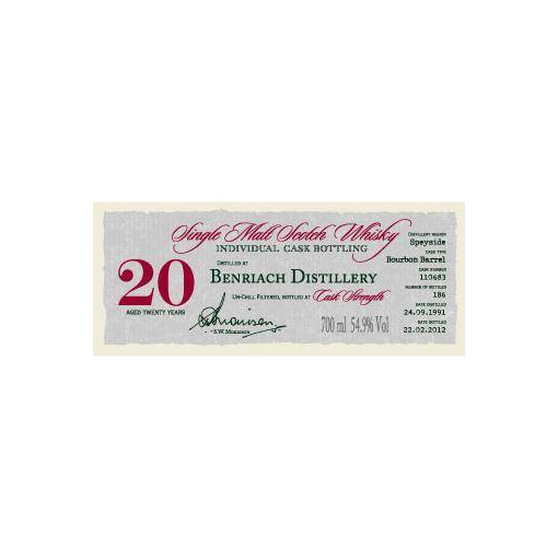 BenRiach Individual Cask Bottling 1991 20 Years Single Malt Whisky 2