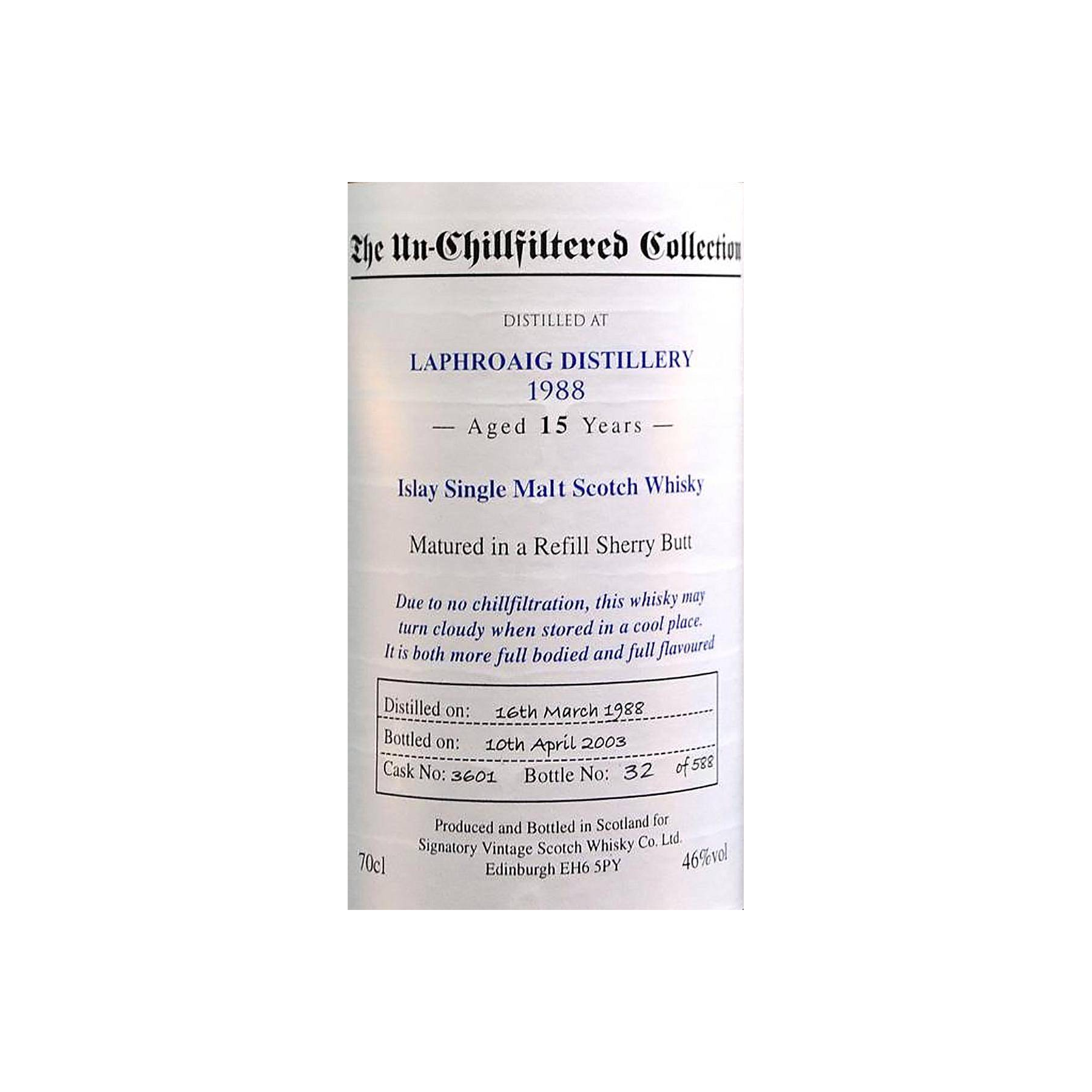 Laphroaig The Un-Chillfiltered Collection 1988 15 Years Single Malt Whisky 3