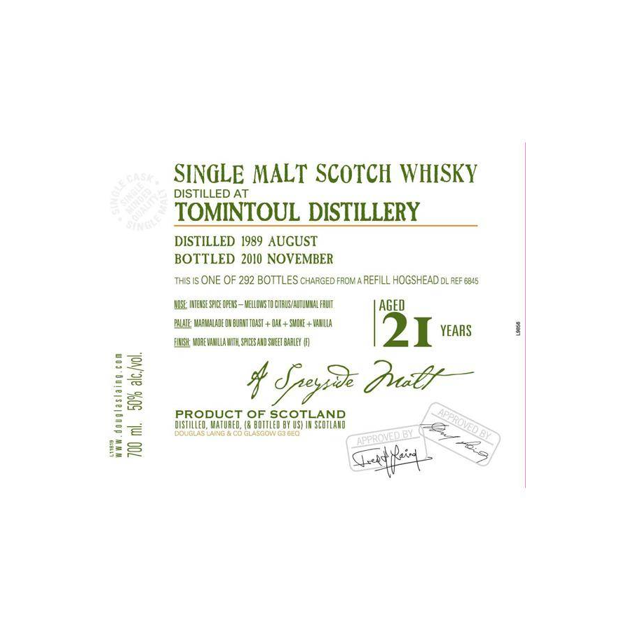 Tomintoul Old Malt Cask 1989 21 Years Single Malt Whisky