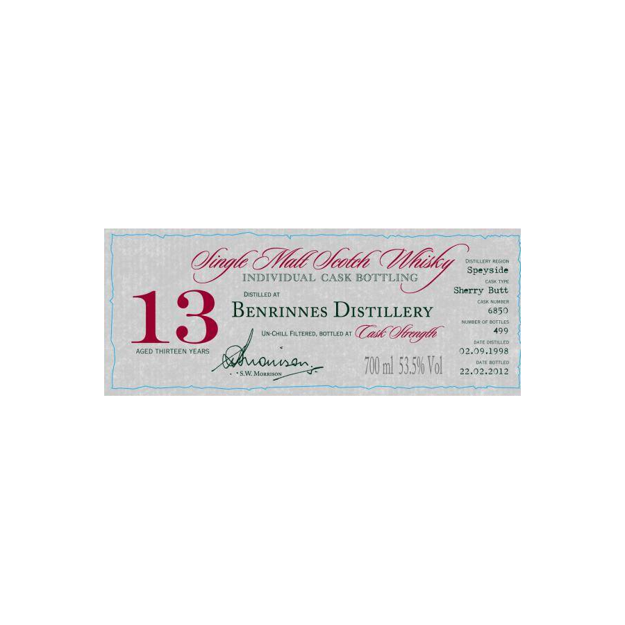 Benrinnes Individual Cask Bottling 1998 13 Years Single Malt Whisky 2