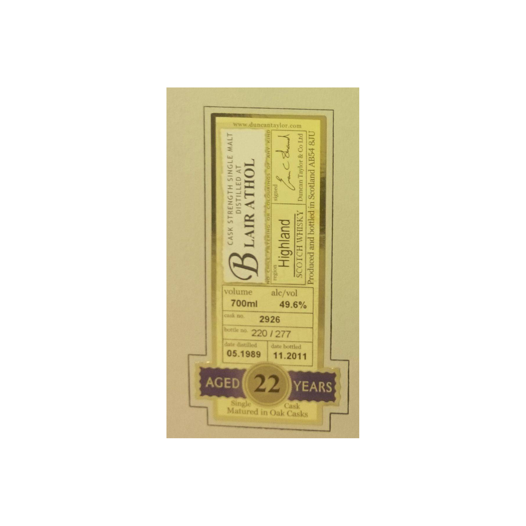 Blair Athol Rare Auld 1989 22 Years Single Malt Whisky