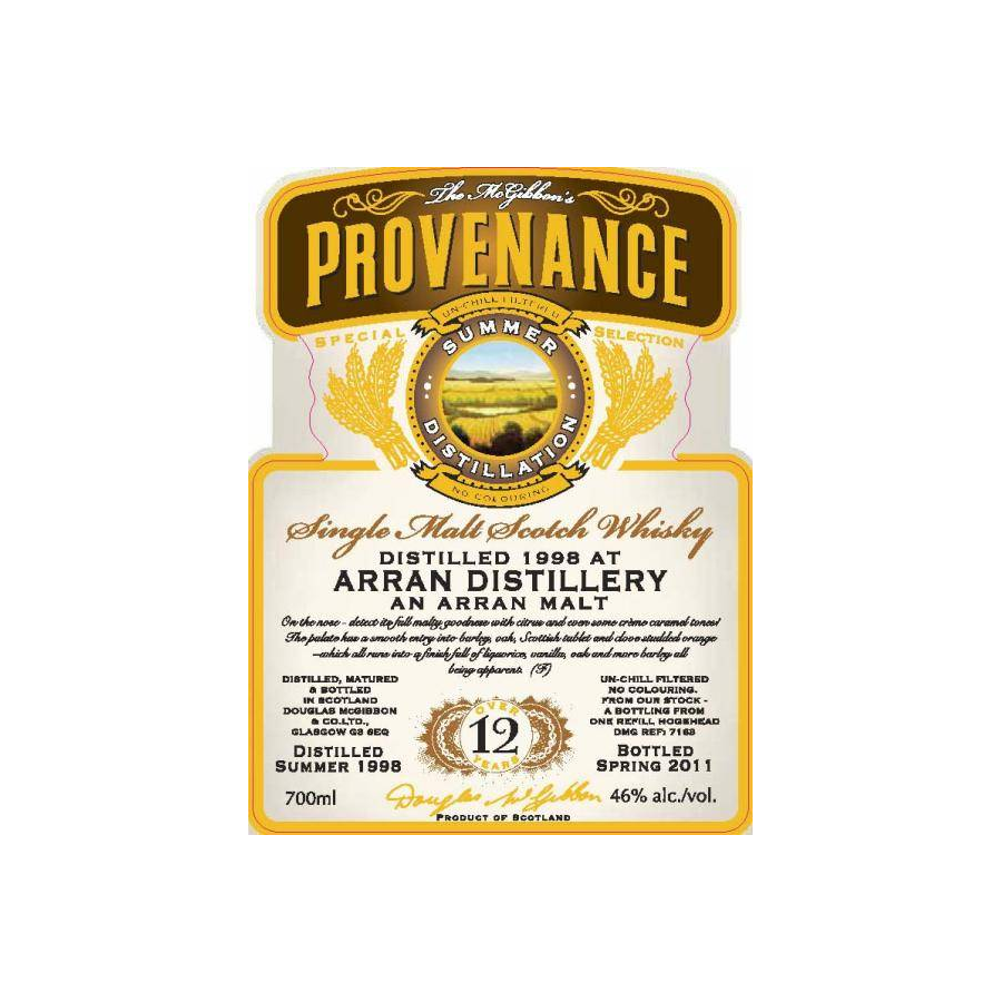 Arran McGibbon's Provenance 1998 12 Years Single Malt Whisky