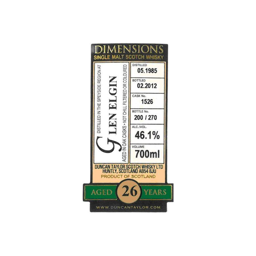 Glen Elgin Dimensions 1985 26 Years Single Malt Whisky