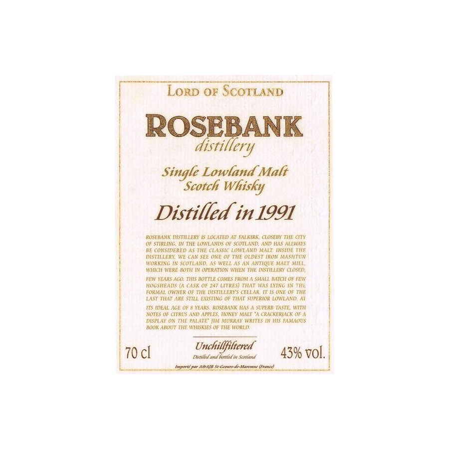 Rosebank 1991 8 Years Single Malt Whisky