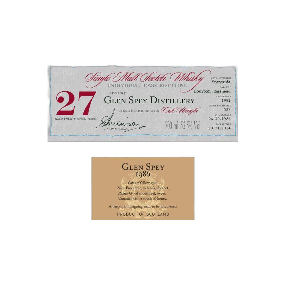 Glen Spey Individual Cask Bottling 1986 27 Years Single Malt Whisky 2