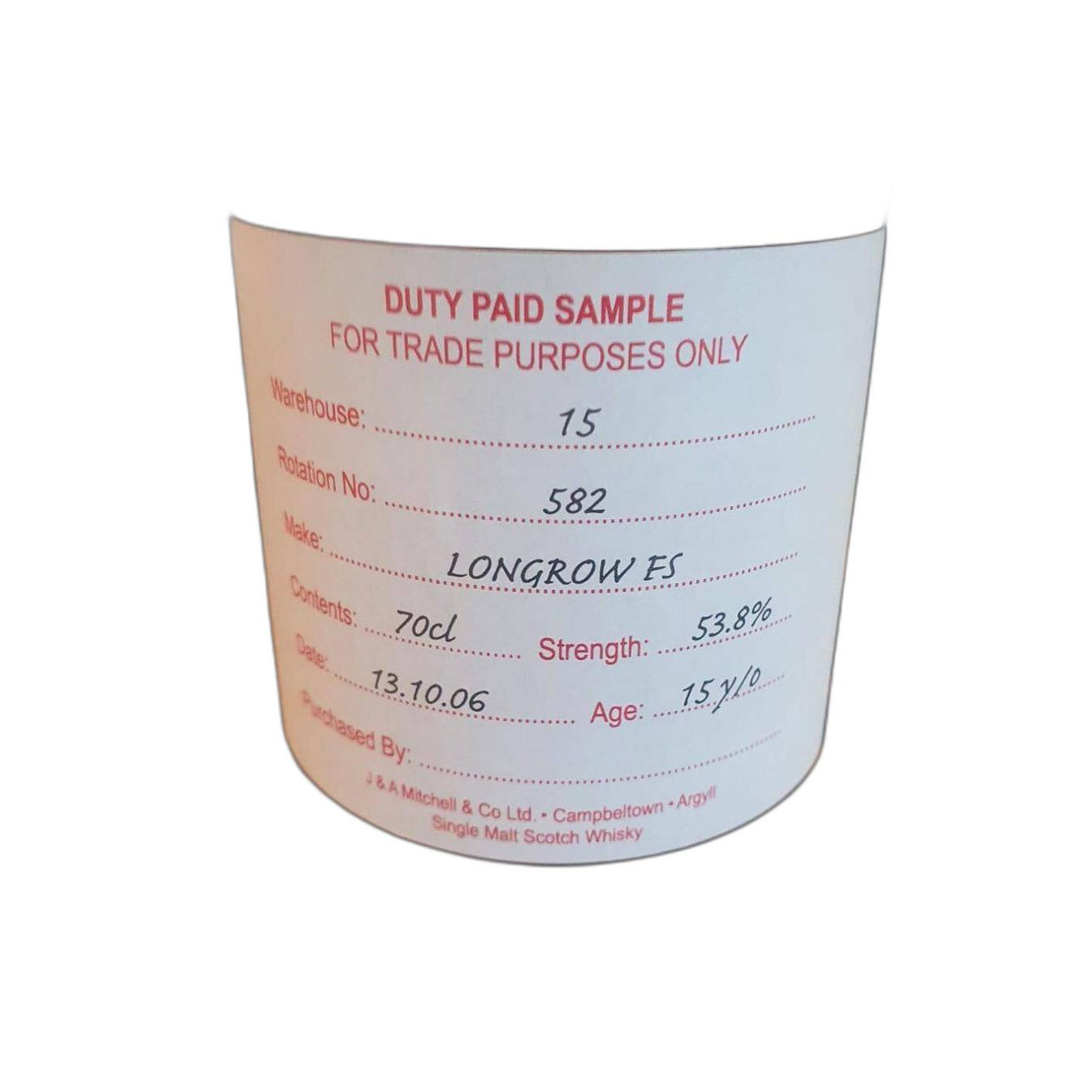 Longrow Duty Paid Sample - For Trade Purposes Only 2006 15 Years Single Malt Whisky 2