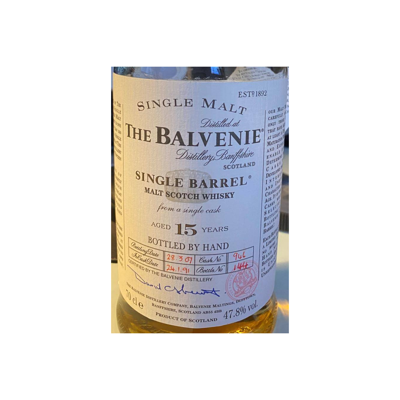 The Balvenie 1991 15 Years Single Malt Whisky