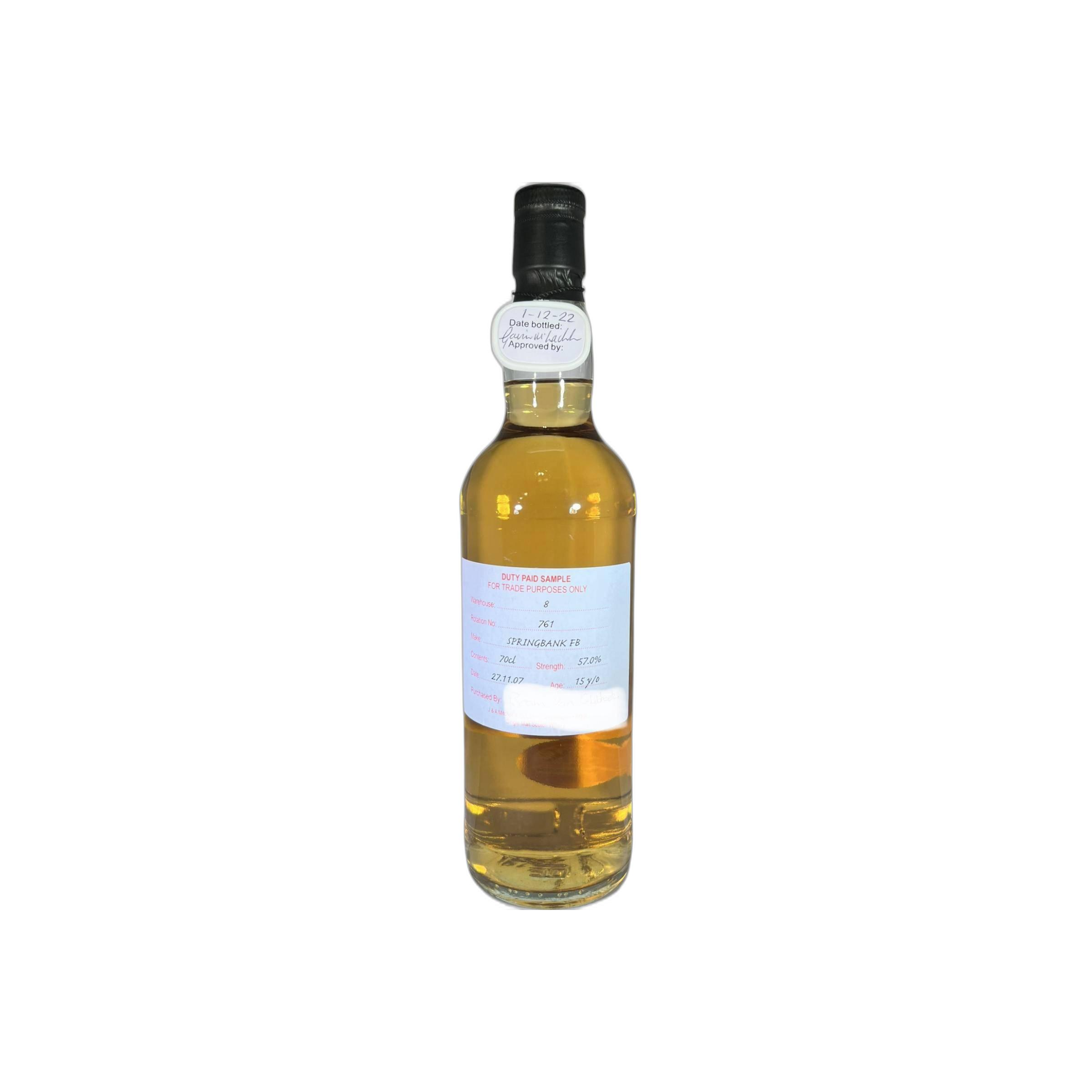 Springbank Duty Paid Sample - For Trade Purposes Only 2007 15 Years Single Malt Whisky
