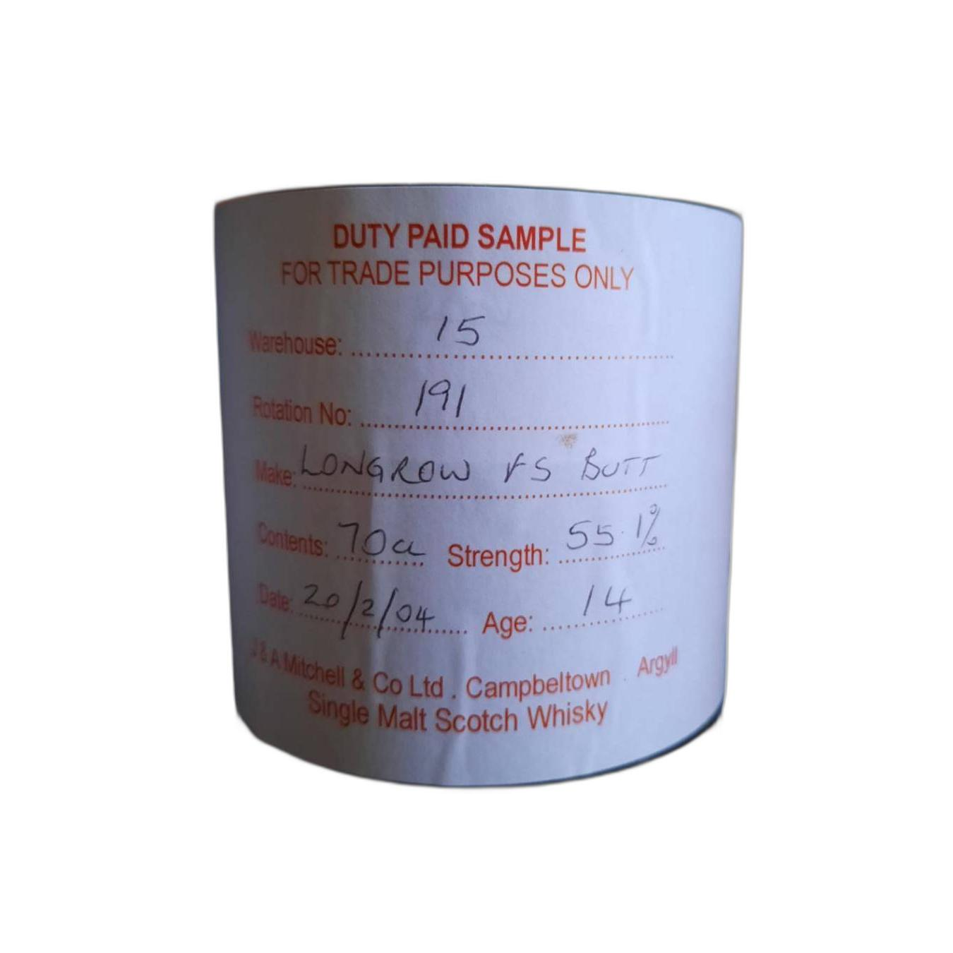 Springbank Duty Paid Sample - For Trade Purposes Only 2004 14 Years Single Malt Whisky