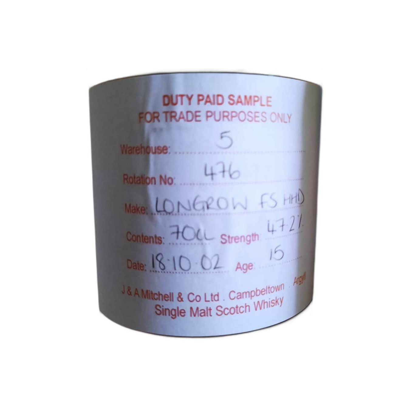 Springbank Duty Paid Sample - For Trade Purposes Only 2002 15 Years Single Malt Whisky