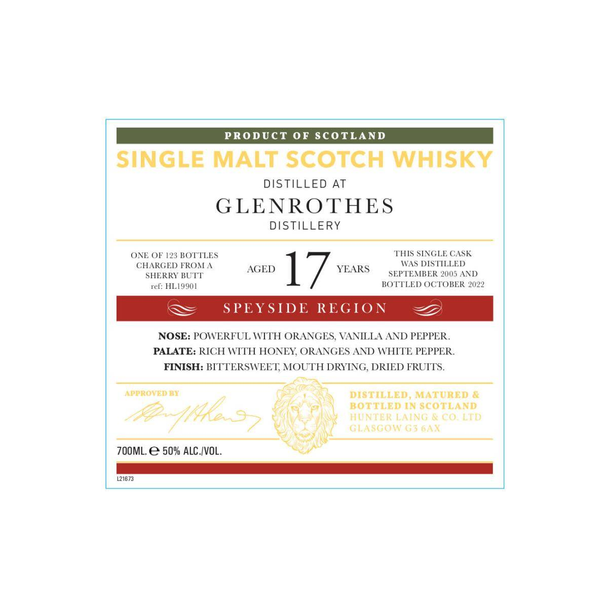 The Glenrothes Old Malt Cask 2005 17 Years Single Malt Whisky