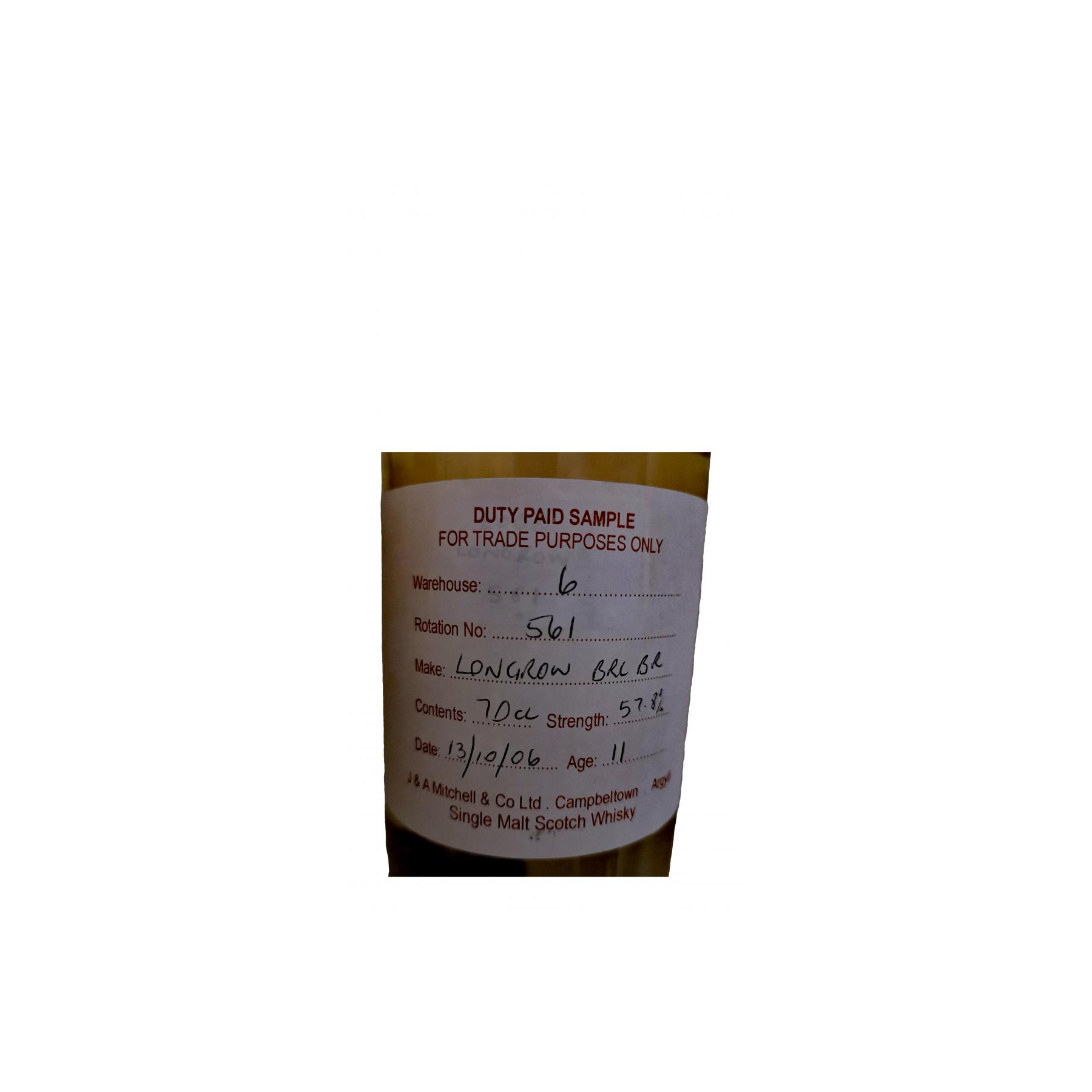 Longrow Duty Paid Sample - For Trade Purposes Only 2006 11 Years Single Malt Whisky