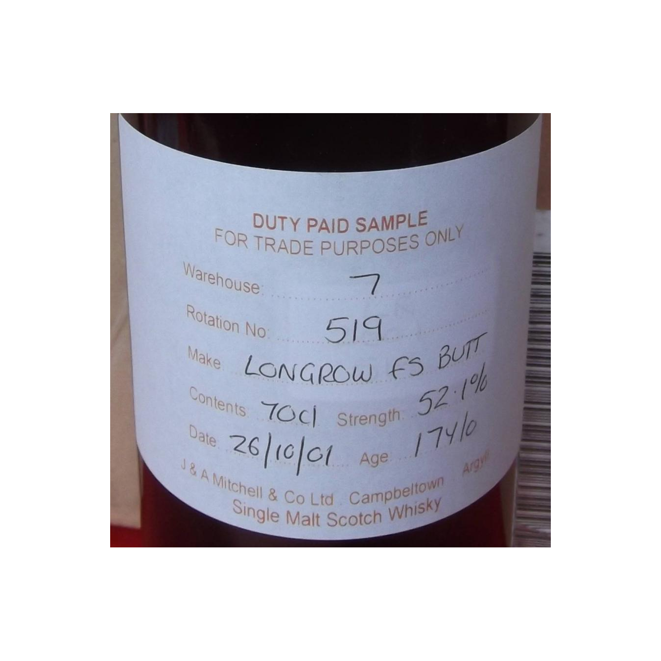 Longrow Duty Paid Sample - For Trade Purposes Only 2001 17 Years Single Malt Whisky