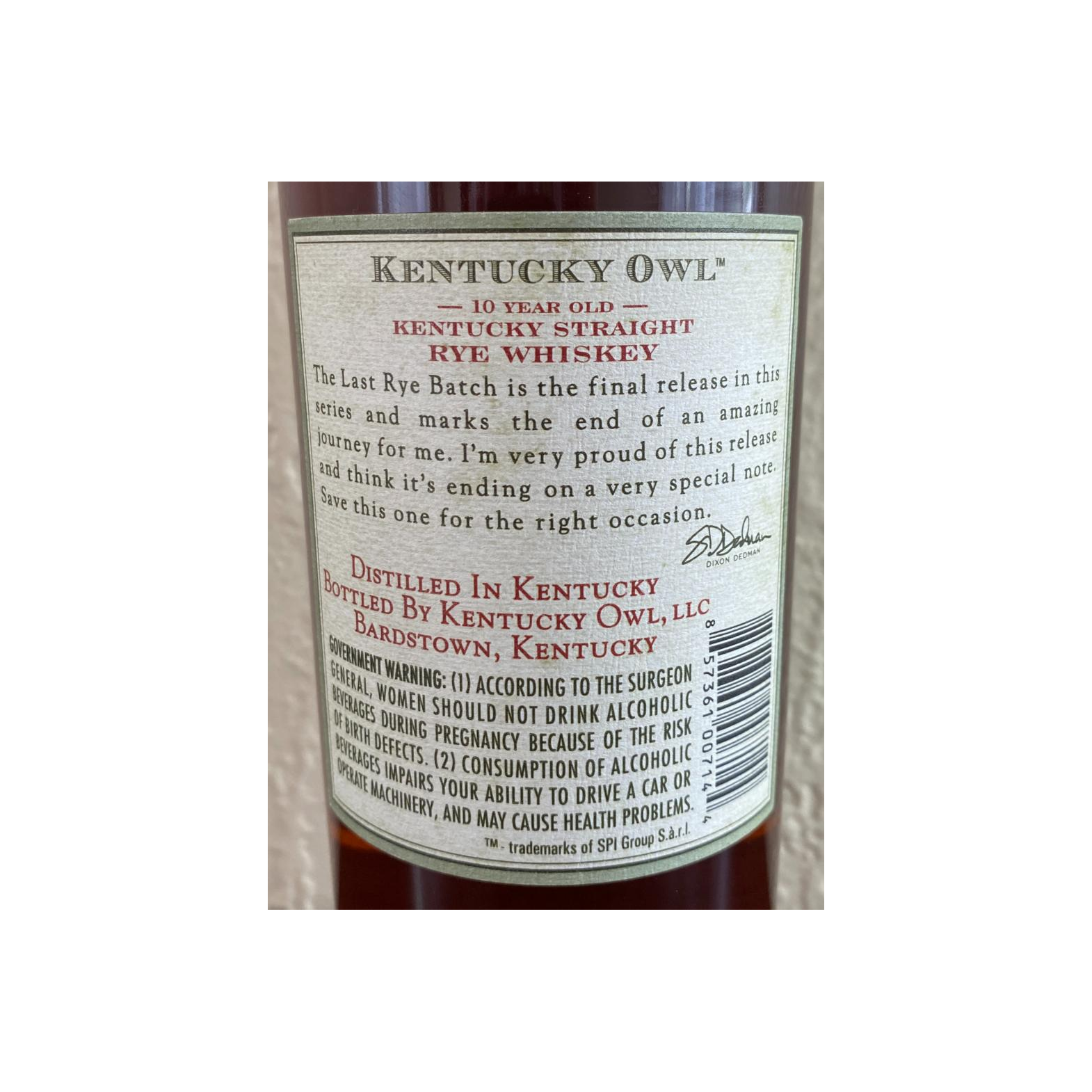 Kentucky Owl 10 Years Rye Whisky 3