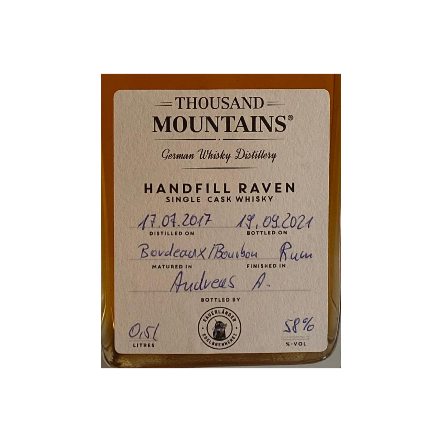 Thousand Mountains 2017 4 Years Single Malt Whisky 2