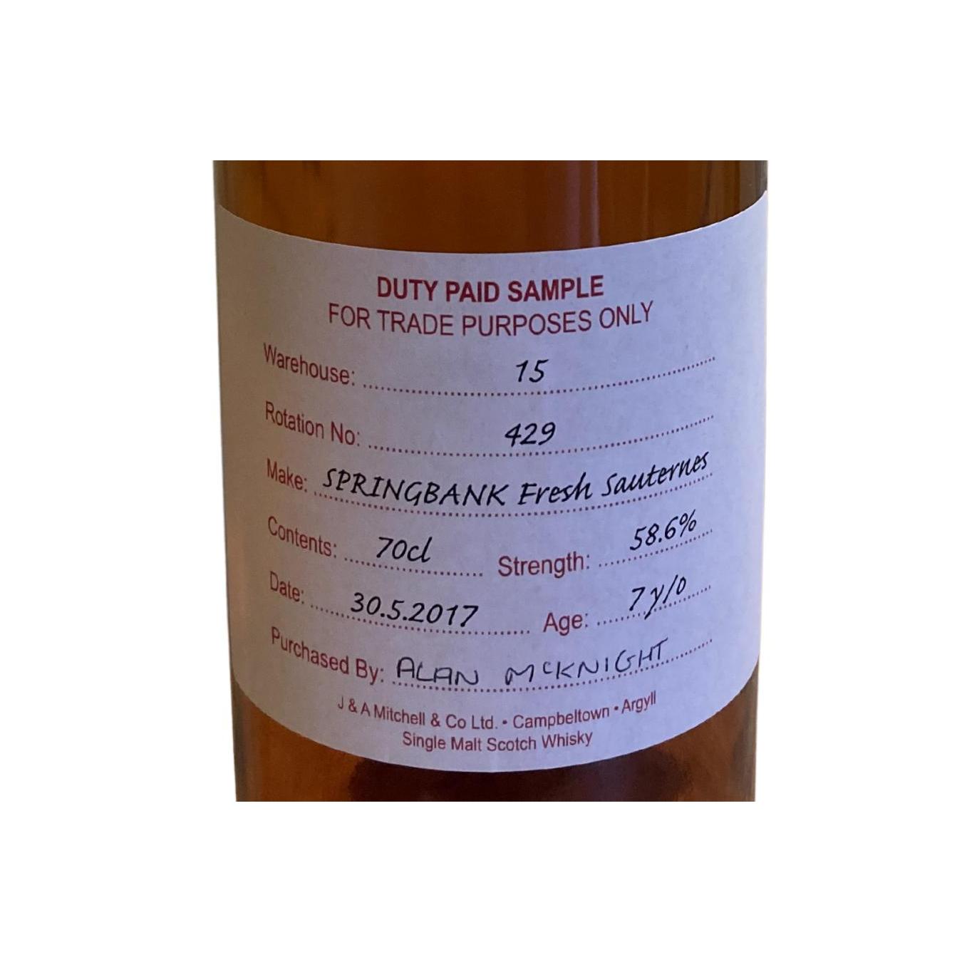 Springbank Duty Paid Sample - For Trade Purposes Only 2017 7 Years Single Malt Whisky