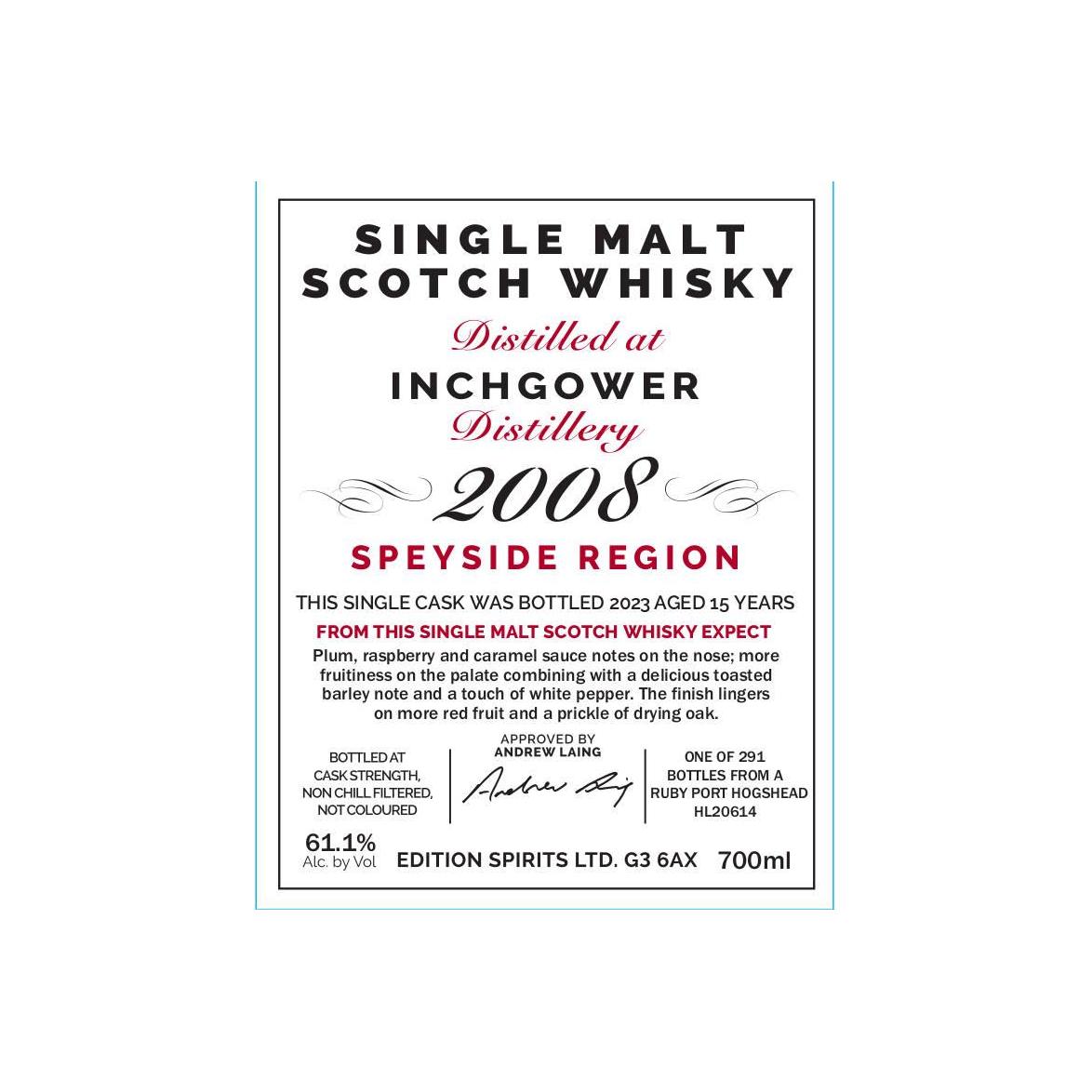 Inchgower The First Editions 2008 15 Years Single Malt Whisky 2