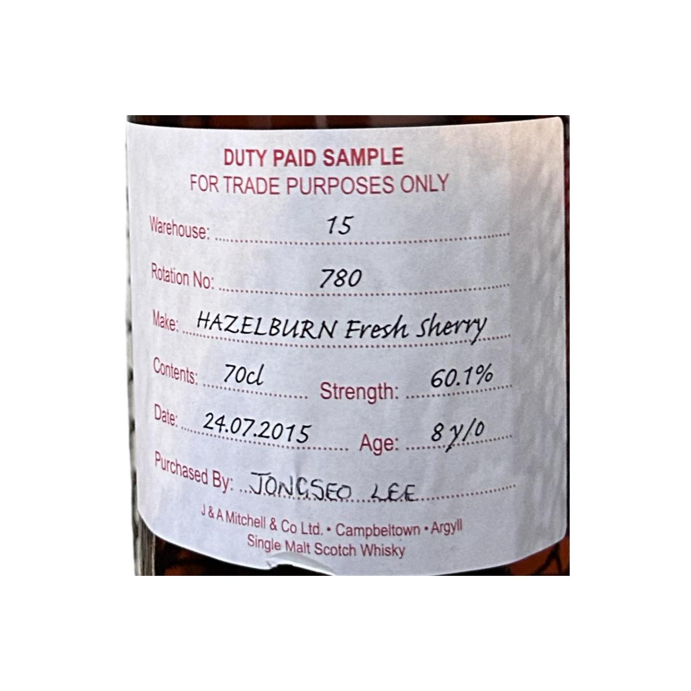 Hazelburn Duty Paid Sample - For Trade Purposes Only 2015 8 Years Single Malt Whisky 2