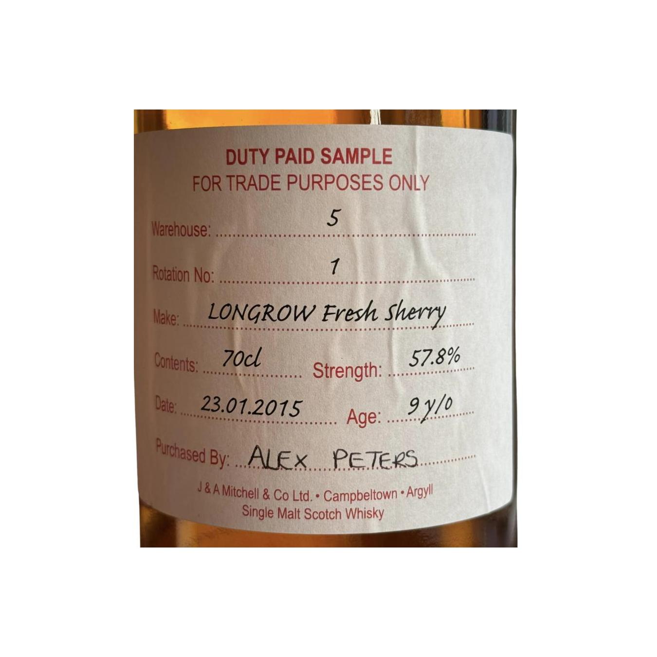 Longrow Duty Paid Sample - For Trade Purposes Only 2015 9 Years Single Malt Whisky 2