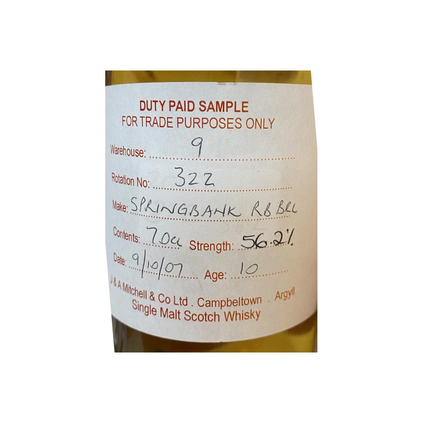 Springbank Duty Paid Sample - For Trade Purposes Only 2007 10 Years Single Malt Whisky